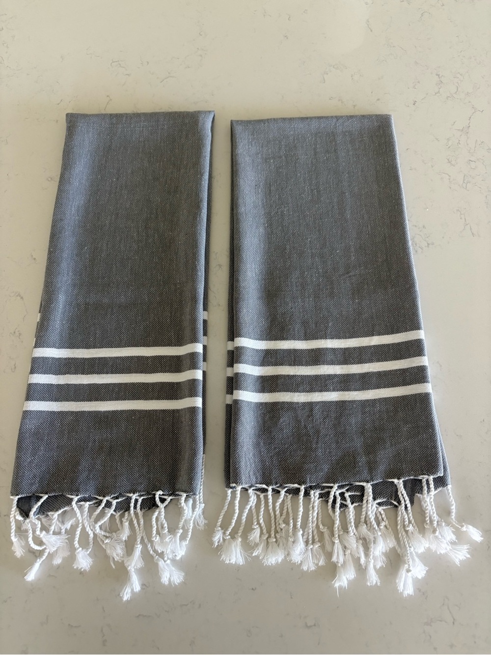 Gray Stripe Turkish Hand Towels - Set of 2